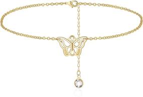 img 4 attached to 🦋 Dainty 14K Gold Filled Anklet Bracelets with Cute Butterfly, Evil Eye, Elephant, Star - Perfect for Women: Boho Beach Foot Chain, Handmade and Layered by Turandoss