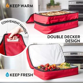 img 3 attached to Red Insulated Thermal Food Carrier with 2 Sections and Handles - Zip Around Closure, Ideal for Casseroles, Pies, Lunch, Potluck, Picnics, and More - Helps to Keep Food Warm - Rectangle Shape