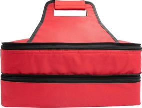 img 4 attached to Red Insulated Thermal Food Carrier with 2 Sections and Handles - Zip Around Closure, Ideal for Casseroles, Pies, Lunch, Potluck, Picnics, and More - Helps to Keep Food Warm - Rectangle Shape