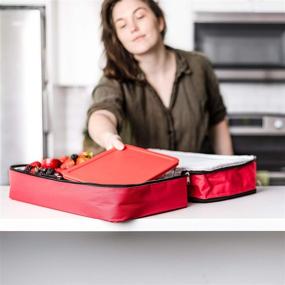 img 2 attached to Red Insulated Thermal Food Carrier with 2 Sections and Handles - Zip Around Closure, Ideal for Casseroles, Pies, Lunch, Potluck, Picnics, and More - Helps to Keep Food Warm - Rectangle Shape