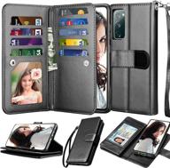 njjex samsung s20 fe 5g wallet case with detachable kickstand, pu leather folio flip cover featuring 9 card slots, id credit holder, and magnetic closure – black logo