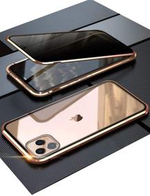 img 4 attached to 📱 KumWum Privacy Phone Case for iPhone 11 - Full Magnetic Metal Bumper Clear Cover with Anti Peep Tempered Glass, Golden