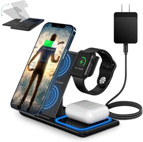 img 4 attached to 🔌 TIANLI 3-in-1 Wireless Charging Station - Foldable & Fast Charger for Apple Watch 6/5/4/3/2, Airpods 2/Pro, and iPhone 12/11/Pro/Max/XR/XS/X/8 - 15W Qi Charger Stand (Includes QC 3.0 Adapter)