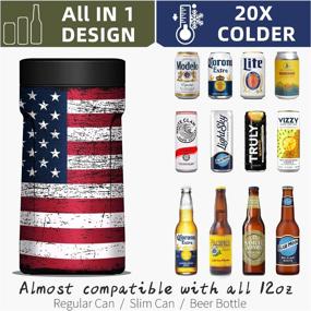 img 2 attached to Newest Signice 4-IN-1 Insulated Can Cooler: Stainless Steel Double Walled Vacuum Insulator for Skinny Tall Slim Can/Standard Regular Can/Beer Bottle (Flag)