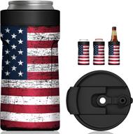 newest signice 4-in-1 insulated can cooler: stainless steel double walled vacuum insulator for skinny tall slim can/standard regular can/beer bottle (flag) логотип