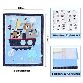 img 2 attached to Blue Animal Baby Crib Bedding Sets – 7 🐒 Piece Monkey Elephant Lion and Giraffe Cotton Set (Sea Journey-7 Piece)