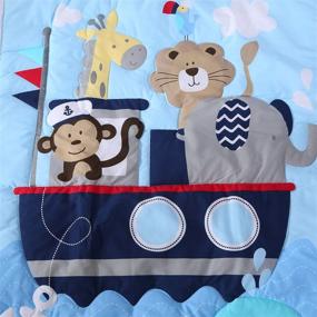 img 3 attached to Blue Animal Baby Crib Bedding Sets – 7 🐒 Piece Monkey Elephant Lion and Giraffe Cotton Set (Sea Journey-7 Piece)