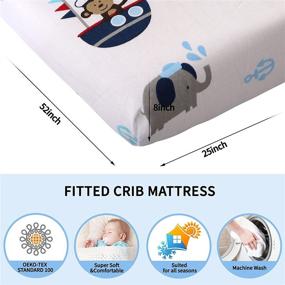 img 1 attached to Blue Animal Baby Crib Bedding Sets – 7 🐒 Piece Monkey Elephant Lion and Giraffe Cotton Set (Sea Journey-7 Piece)