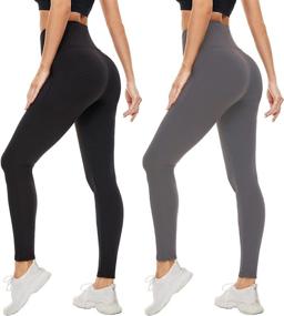 img 4 attached to 🩳 Women's Non-See-Through Leggings (2/5 Pack) - Tummy Control, High Waist, Super Soft Yoga Pants for Workouts