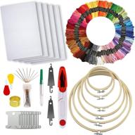 🧵 complete hand embroidery kit with 100 thread colors, 30 sewing pins, 5 pieces of aida cloth, and 6 embroidery hoops - perfect embroidery starter kit for beginners, adults, and kids logo