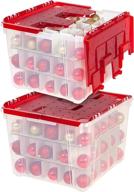 🎄 iris usa storage-bin holiday wing-lid box with ornament dividers, 60 qt, 2 pack, clear/red, 2 count - efficient christmas storage solution with ornament dividers logo