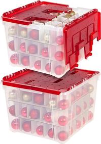 img 4 attached to 🎄 Iris USA Storage-Bin Holiday Wing-Lid Box with Ornament Dividers, 60 Qt, 2 Pack, Clear/Red, 2 Count - Efficient Christmas Storage Solution with Ornament Dividers