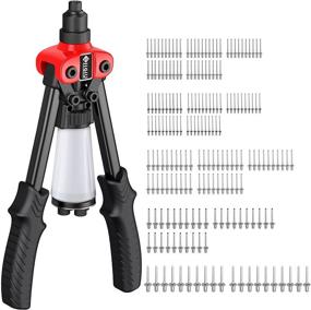 img 4 attached to 🔧 JiGiU Heavy Duty Two-Handed Pop Rivet Gun Kit with 200pcs Rivets - Manual Hand Riveter Tool for Plastic Metal Leather Vehicle - Includes 5 Interchangeable Rivet Heads - JGU002