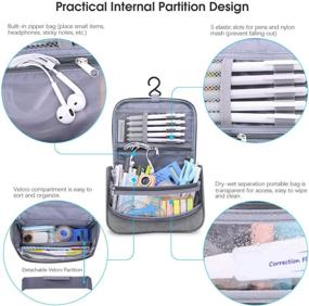 img 3 attached to 🖋️ Aiscool Gray Big Capacity Pen Pencil Case Holder Bag for School & Office – Travel-friendly Oxford Cloth Stationery Organizer with Dry-wet Separation