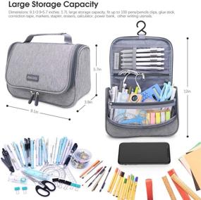 img 2 attached to 🖋️ Aiscool Gray Big Capacity Pen Pencil Case Holder Bag for School & Office – Travel-friendly Oxford Cloth Stationery Organizer with Dry-wet Separation