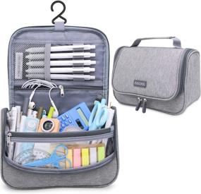 img 4 attached to 🖋️ Aiscool Gray Big Capacity Pen Pencil Case Holder Bag for School & Office – Travel-friendly Oxford Cloth Stationery Organizer with Dry-wet Separation