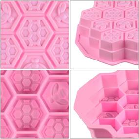 img 2 attached to 🐝 Large Honeycomb Cake Mold Baking Pan - SJ 12 Inch, 19 Cavity Soap Molds Include Mini Bee Design, Premium Thick Food Grade Silicone Mold in Pink