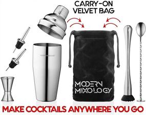 img 1 attached to 🍸 Premium 8-Piece Mixology Cocktail Shaker Set with 24oz Martini Shaker Barware Tool Kit, 2 Pourers, Muddler, Jigger, Mixing Spoon, Velvet Bag, Built-in Strainer - Silver Finish