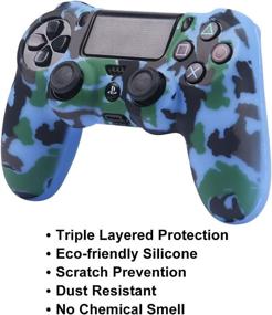 img 1 attached to 🎮 PS4 Controller Skins: Silicone Covers for DualShock 4, Water Printed Protector Case Set - 2 Pack Camo PS4 Accessories with Thumb Grips - Red & Blue