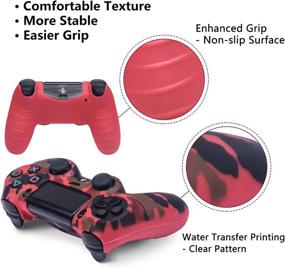 img 3 attached to 🎮 PS4 Controller Skins: Silicone Covers for DualShock 4, Water Printed Protector Case Set - 2 Pack Camo PS4 Accessories with Thumb Grips - Red & Blue