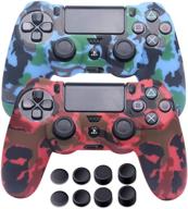 🎮 ps4 controller skins: silicone covers for dualshock 4, water printed protector case set - 2 pack camo ps4 accessories with thumb grips - red & blue logo