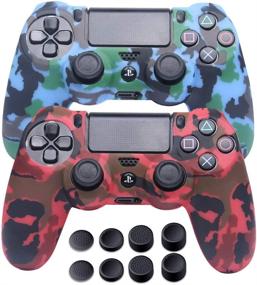 img 4 attached to 🎮 PS4 Controller Skins: Silicone Covers for DualShock 4, Water Printed Protector Case Set - 2 Pack Camo PS4 Accessories with Thumb Grips - Red & Blue