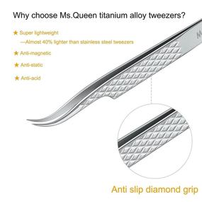 img 3 attached to Ms.Queen Eyelash Extension Tweezers- Premium Titanium Alloy Lash Tweezers Set for Individual 👁️ and Volume Mink Lashes- Mega Curved Tweezers for Precision Isolation and Application (Curved Tweezers/M014-3)