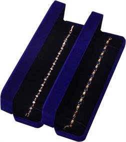 img 3 attached to 🎁 iSuperb Set of 2 Blue Velvet Necklace Chain Bracelet Display Storage Jewelry Gift Box 8.7x1.6x2inch