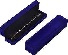 img 1 attached to 🎁 iSuperb Set of 2 Blue Velvet Necklace Chain Bracelet Display Storage Jewelry Gift Box 8.7x1.6x2inch