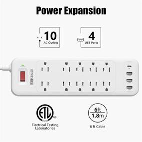 img 2 attached to 💡 MKSENSE Перенапряжения Стрип розетка С защитой от перенапряжения с 10 розетками, 3 USB-портами (5V/2.4A) и 1 USB-C-портом (5V/3A) - 1875W/15A, 3600 Дж, плоский штекер, развернутые розетки, 6-футовый удлинитель - Идеально для домашнего офиса - Белый
