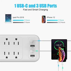 img 3 attached to 💡 MKSENSE Перенапряжения Стрип розетка С защитой от перенапряжения с 10 розетками, 3 USB-портами (5V/2.4A) и 1 USB-C-портом (5V/3A) - 1875W/15A, 3600 Дж, плоский штекер, развернутые розетки, 6-футовый удлинитель - Идеально для домашнего офиса - Белый