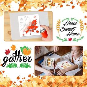 img 3 attached to Set of 12 Reusable Fall Stencils for Wood Painting | Thanksgiving Harvest Porch Sign Stencils with Happy Fall Y’All, Maple Leaf, Gather, Thankful, Pumpkins | DIY Farmhouse Sign Decor