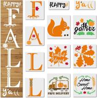 set of 12 reusable fall stencils for wood painting | thanksgiving harvest porch sign stencils with happy fall y’all, maple leaf, gather, thankful, pumpkins | diy farmhouse sign decor logo