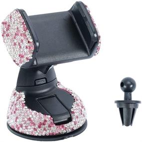 img 4 attached to 📱 Bling Crystal Car Phone Holder with Additional Air Vent Base - Universal Cell Phone Mount for Dashboard, Windshield, and Air Vent (Stylish Pink)