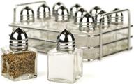 🧂 rsvp international mini glass salt &amp; pepper set with included holder - 12 shakers, chrome &amp; stainless steel logo