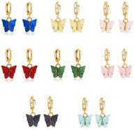 🦋 colorful acrylic butterfly earrings - set of 8 pairs, perfect butterfly jewelry gifts for women, girls, and teens: follow butterfly huggie hoop earrings logo