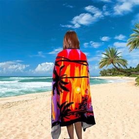img 2 attached to 🏖️ Large Beach Towel - 100% Cotton Premium Women Adults Bath Towel with Luxury Hotel Quality, Highly Absorbent for Bathroom, Beach, Pool - 71"x41" Sunset Design with Coconut Tree
