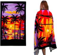 🏖️ large beach towel - 100% cotton premium women adults bath towel with luxury hotel quality, highly absorbent for bathroom, beach, pool - 71"x41" sunset design with coconut tree logo