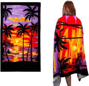 img 4 attached to 🏖️ Large Beach Towel - 100% Cotton Premium Women Adults Bath Towel with Luxury Hotel Quality, Highly Absorbent for Bathroom, Beach, Pool - 71"x41" Sunset Design with Coconut Tree