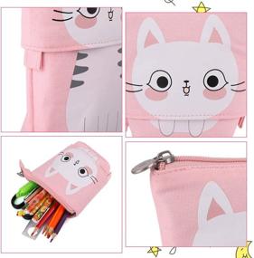 img 1 attached to ISuperb Cartoon Telescopic Pencil Case Stand Up Pencil Pouch Canvas Transformer Pen Bag Cute Zipper Pencil Holder Stationery Makeup Bag For Women (Cat)