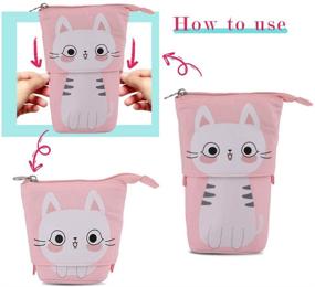 img 2 attached to ISuperb Cartoon Telescopic Pencil Case Stand Up Pencil Pouch Canvas Transformer Pen Bag Cute Zipper Pencil Holder Stationery Makeup Bag For Women (Cat)