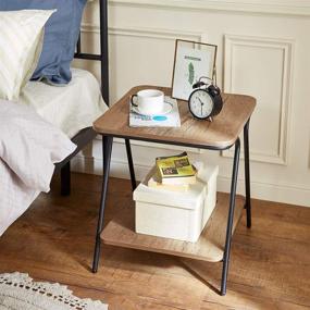 img 2 attached to 🛏️ LINSY HOME Nightstands: Stylish Wood and Metal End Table with 2 Shelves for Living Room Bedroom