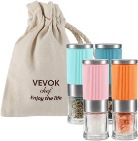 img 2 attached to VEVOK CHEF Mini Salt and Pepper Grinder 4Pcs: Portable Glass Shakers for 🧂 Salt and Spices – Ceramic Tiny Pepper Mill for Travel, Camping, Office, Lunch Box