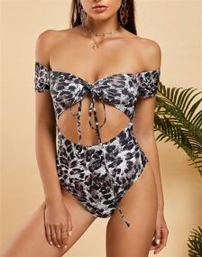 img 3 attached to Ashuai Women's Leopard Print Off Shoulder One Piece Swimsuits with Sexy Tummy Control, Tie Knot Front Crop, High Cut, and Cutout Design - Trendy Bathing Suits