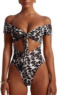 ashuai women's leopard print off shoulder one piece swimsuits with sexy tummy control, tie knot front crop, high cut, and cutout design - trendy bathing suits logo