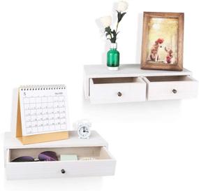 img 4 attached to Emfogo Floating Shelf with Drawer: Small Rustic Wood Wall Shelves for Stylish Storage and Display - Multiuse Shelf Pack of 2