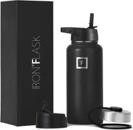 🥤 iron flask 32 oz sports water bottle - leak proof, vacuum insulated stainless steel, includes 3 lids (straw lid), double walled thermo mug, metal canteen логотип