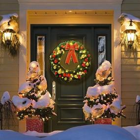 img 1 attached to Lulu Home 24 Inch Pre-lit Christmas Wreath with Hook, Battery Operated Clear LED Lights and Timer - Artificial Door Wreath Decorative Hanging Ornament - Hook Included