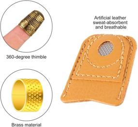 img 1 attached to 🧵 6 Piece Copper Sewing Thimble Rings Set with Adjustable Cap - Coin Finger Protectors for Sewing, Embroidery, Knitting, Quilting - Metal Shield with Artificial Leather