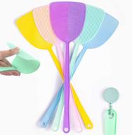 🪰 6pcs premium fly swatters with hook - strong, flexible, 17.5 inches handle - indoor/outdoor/classroom/office use - long fly swatter pack (5 colors) logo